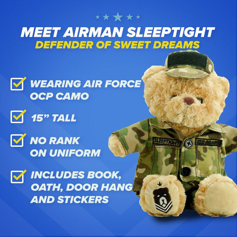 Airman Sleeptight - Air Force Teddy Bear with Storybook & Sleep System - ZZZ BEARS - 