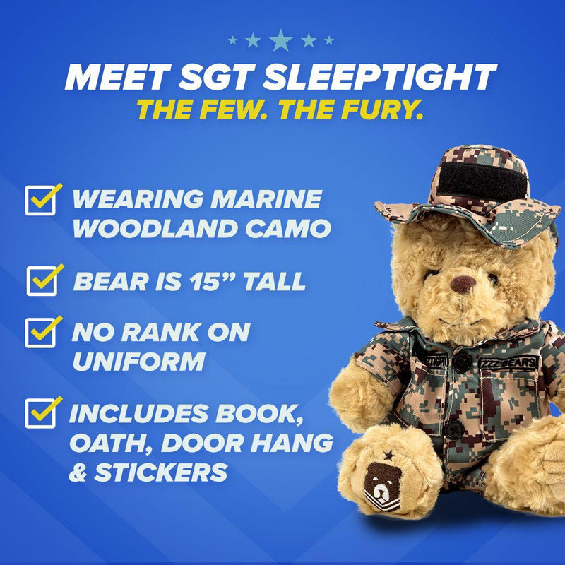 Sgt. Sleeptight - Marine Camouflage Teddy Bear with Storybook & Sleep System - ZZZ BEARS - 